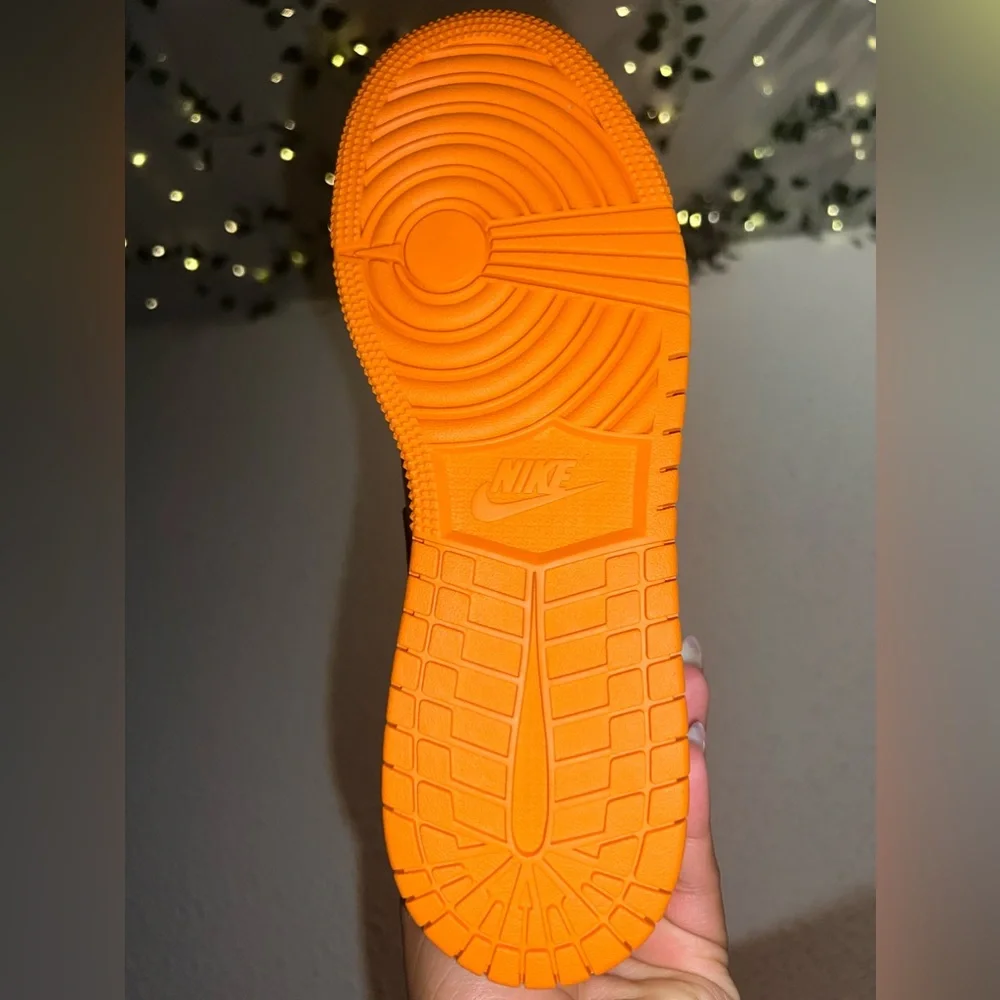 Orange, Black, and White Jordan 1 with Floral Embroidery. - Picture 2 of 7